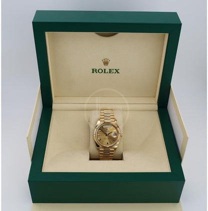 Rolex Day-Date 40 Yellow Gold Champagne Roman Dial & Fluted Bezel President Bracelet 228238 -