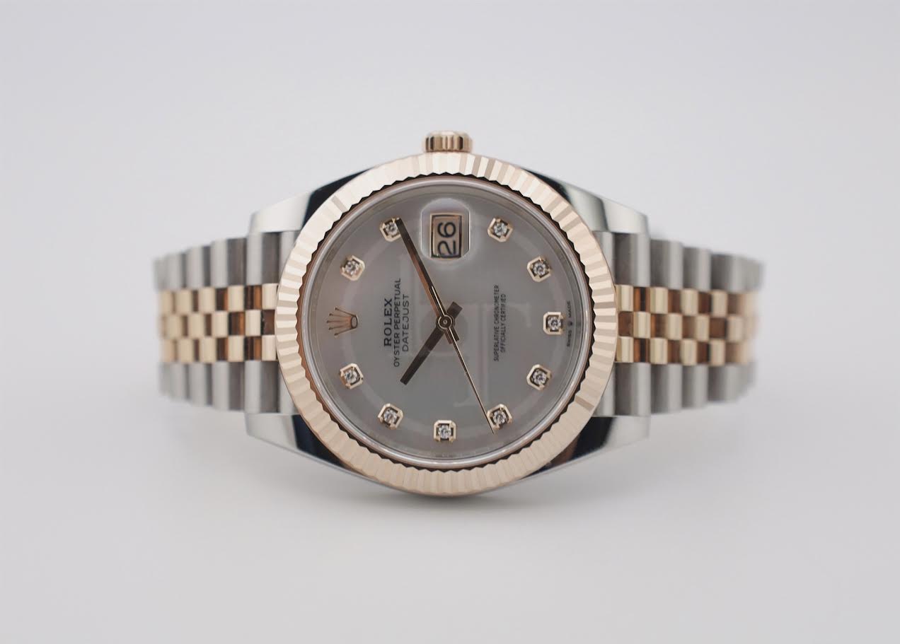 Rolex Datejust 41 Rose Gold/Steel White Mother of Pearl Diamond Dial Fluted Bezel Jubilee Bracelet 126331 -