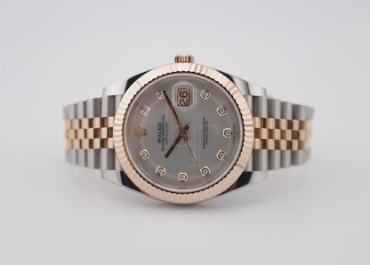 Rolex Datejust 41 Rose Gold/Steel White Mother of Pearl Diamond Dial Fluted Bezel Jubilee Bracelet 126331 -