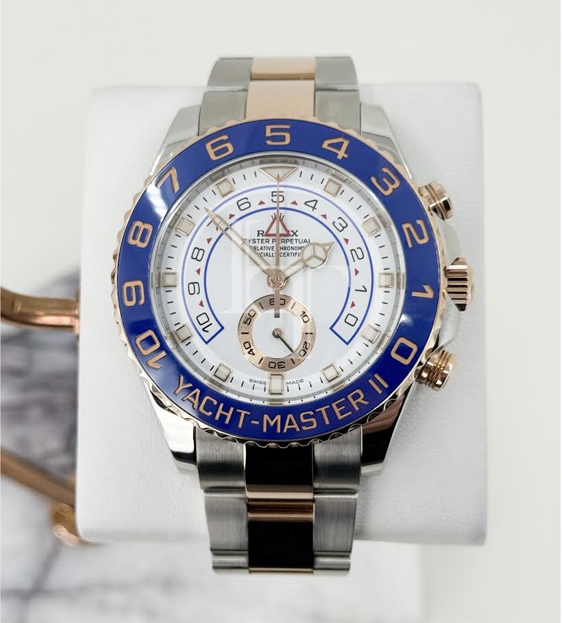 Rolex Yacht-Master II 116681 Blue Ceramic 18k Rose Gold Mercedes Hands Stainless Steel