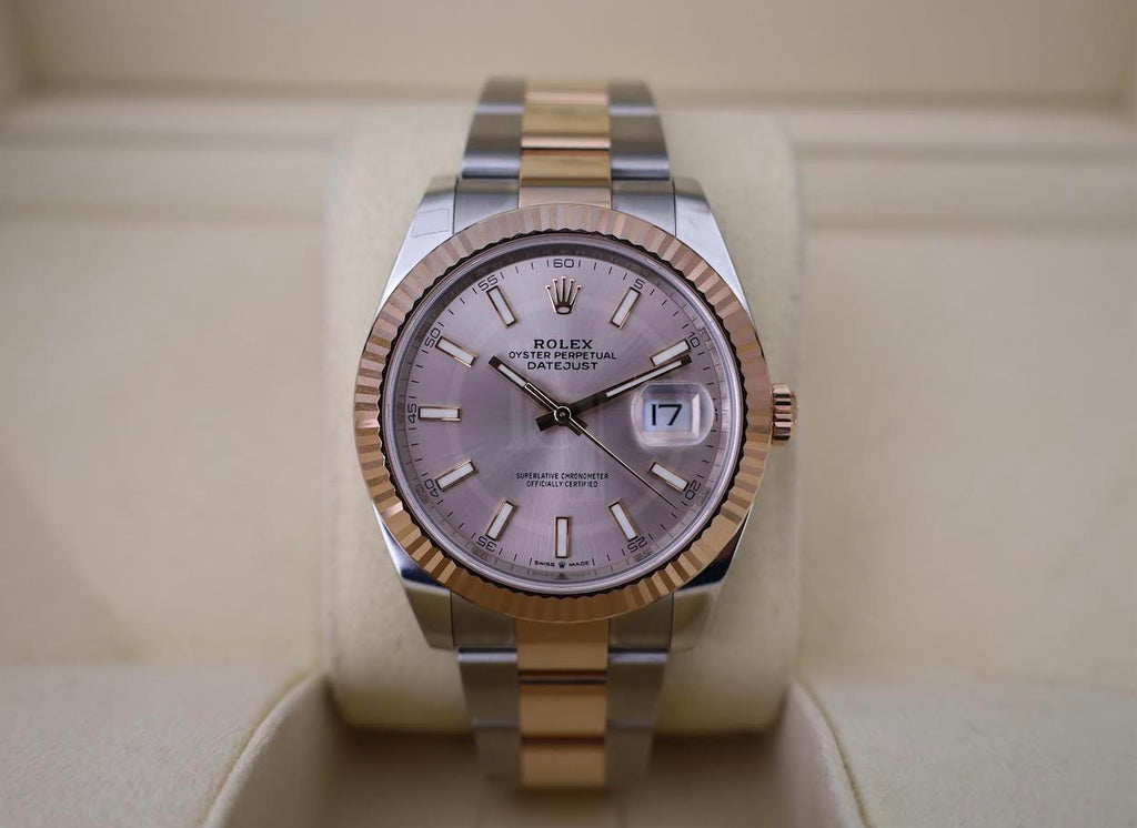 Rolex Datejust 41 Rose Gold/Steel Sundust Index Dial Fluted Bezel Oyster Bracelet 126331 -