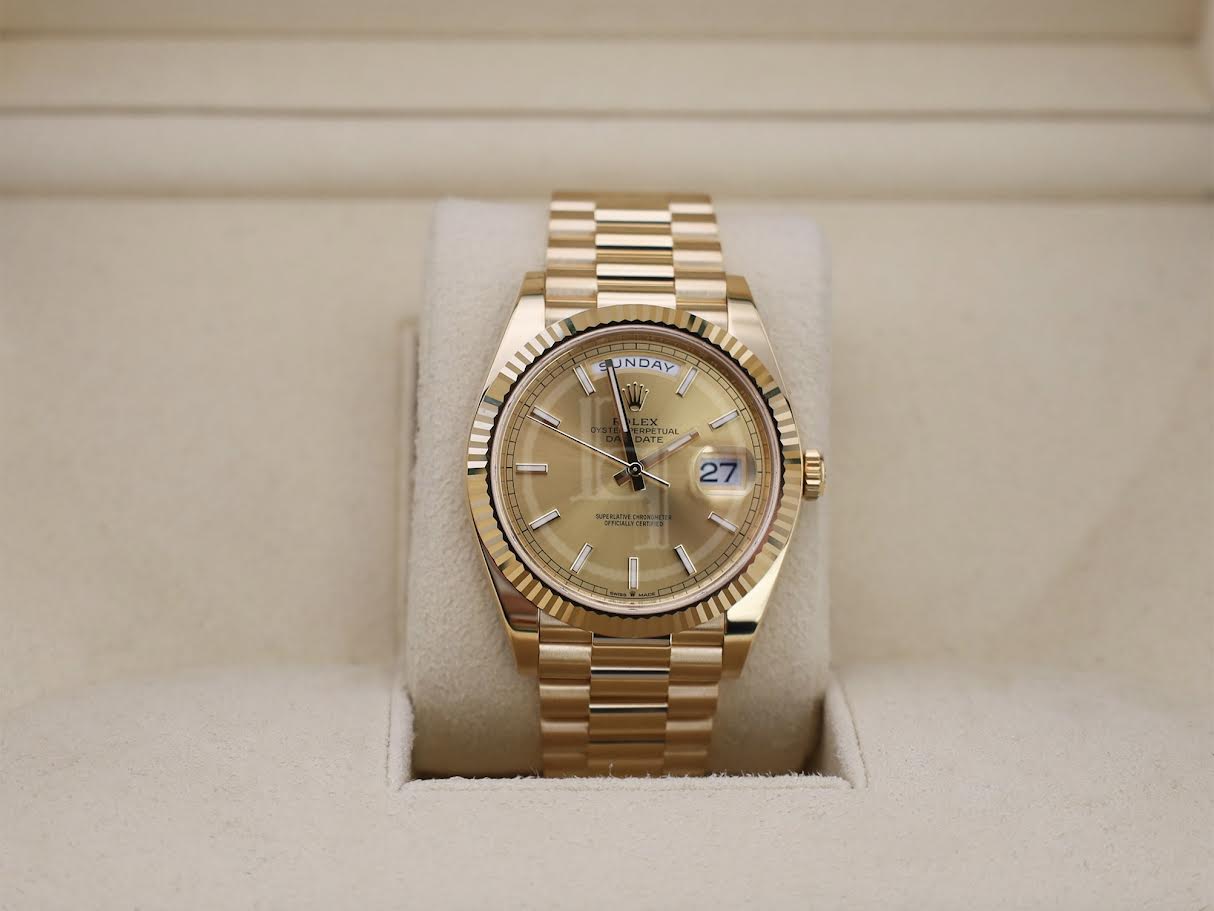 Rolex Day-Date 40 Yellow Gold Champagne Index Dial & Fluted Bezel President Bracelet 228238 -