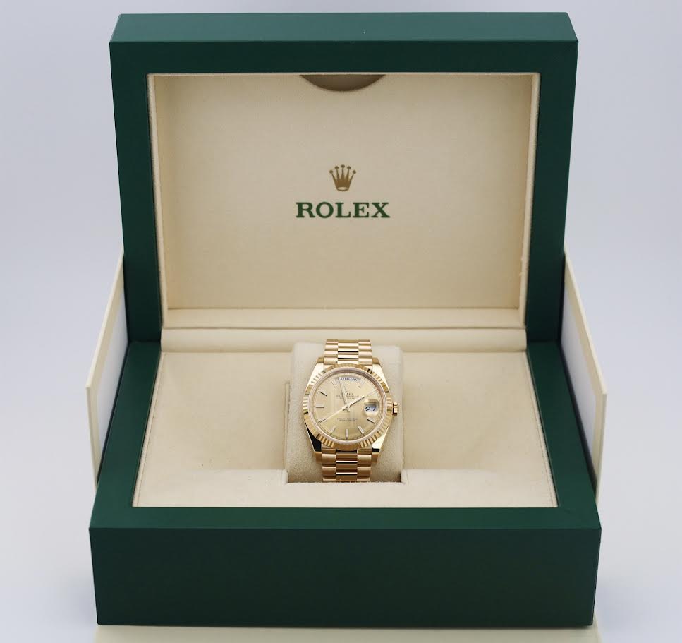 Rolex Day-Date 40 Yellow Gold Champagne Index Dial & Fluted Bezel President Bracelet 228238 -