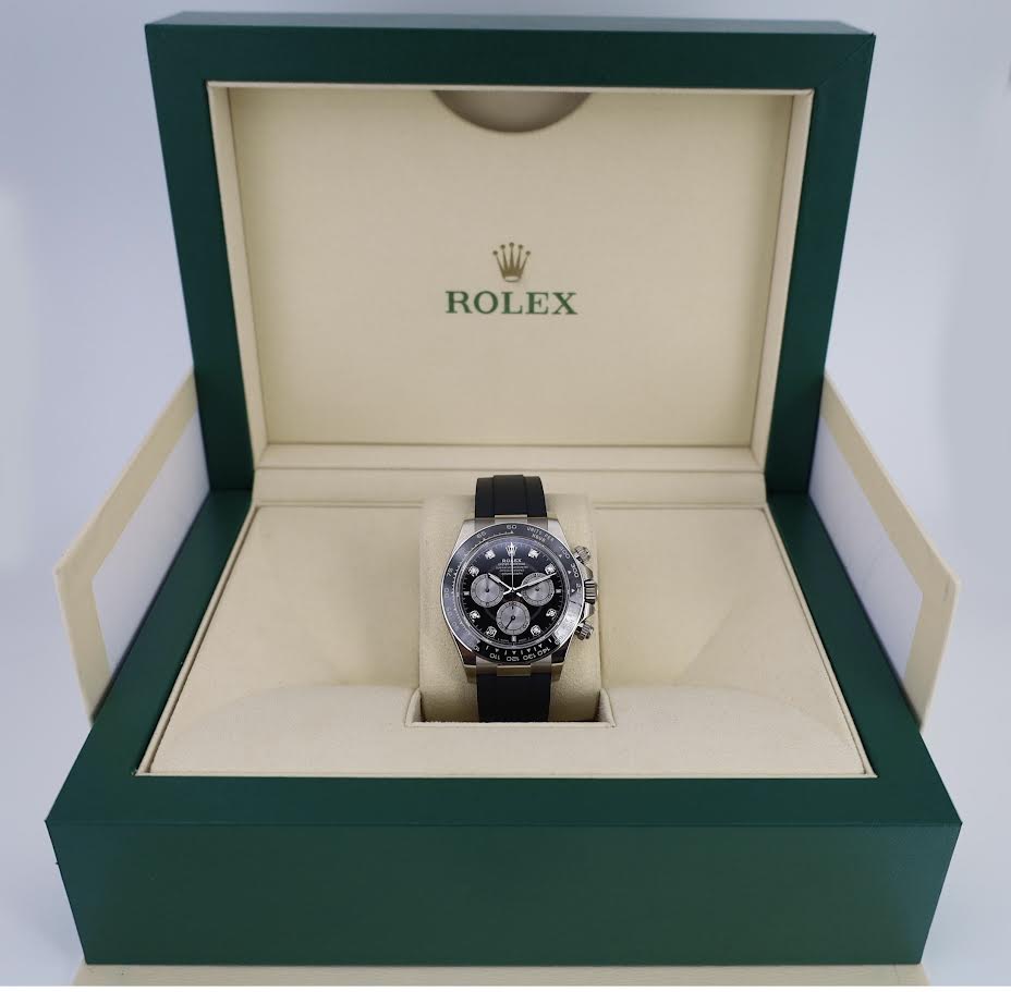 Rolex White Gold Cosmograph Daytona Watch - Black Cerachrom Bezel - Black And Steel Diamond Dial - Oysterflex Strap - 126519ln bkstdof