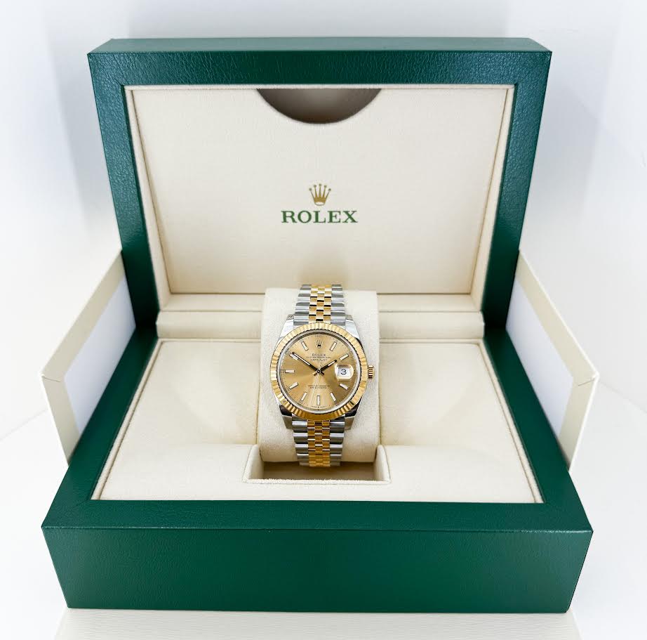 Rolex Datejust 41 Yellow Gold/Steel Champagne Index Dial Fluted Bezel Jubilee Bracelet 126333 -
