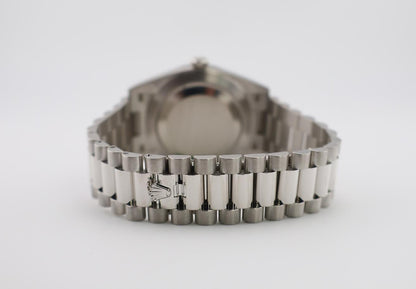 Rolex Day-Date 40 Platinum Ice Blue Diagonal Motif Dial & Smooth Bezel President Bracelet 228206 -