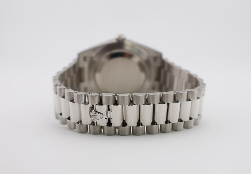 Rolex Day-Date 40 Platinum Ice Blue Diagonal Motif Dial & Smooth Bezel President Bracelet 228206 -