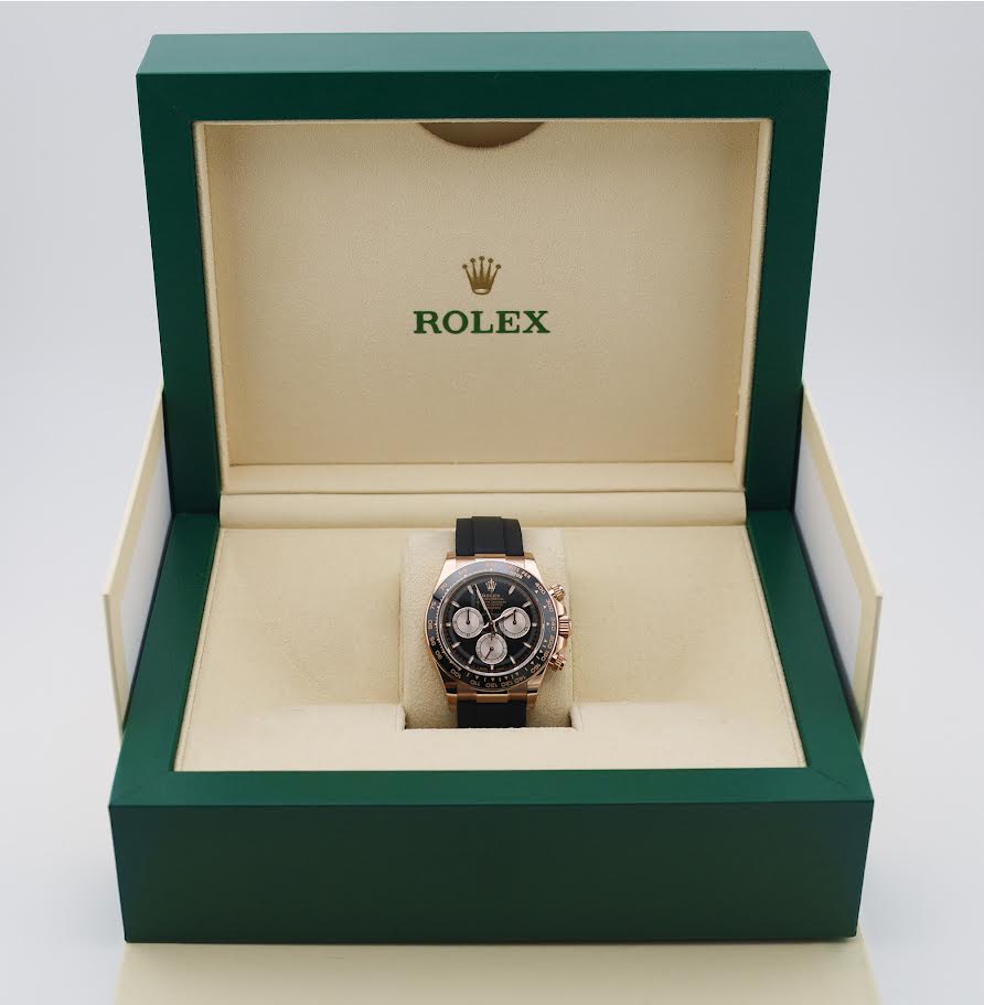 Rolex Daytona Rose Gold Bright Black/Sundust Dial Oysterflex Rubber Bracelet - 126515LN
