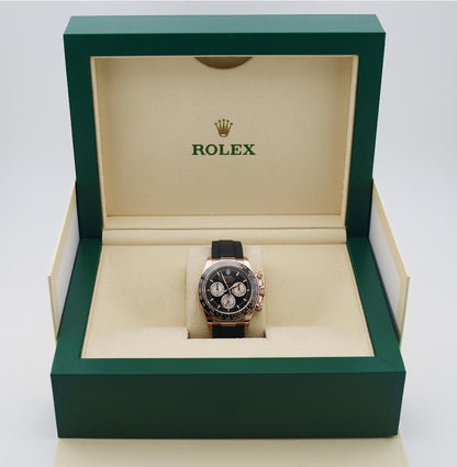 Rolex Daytona Rose Gold Bright Black/Sundust Dial Oysterflex Rubber Bracelet - 126515LN