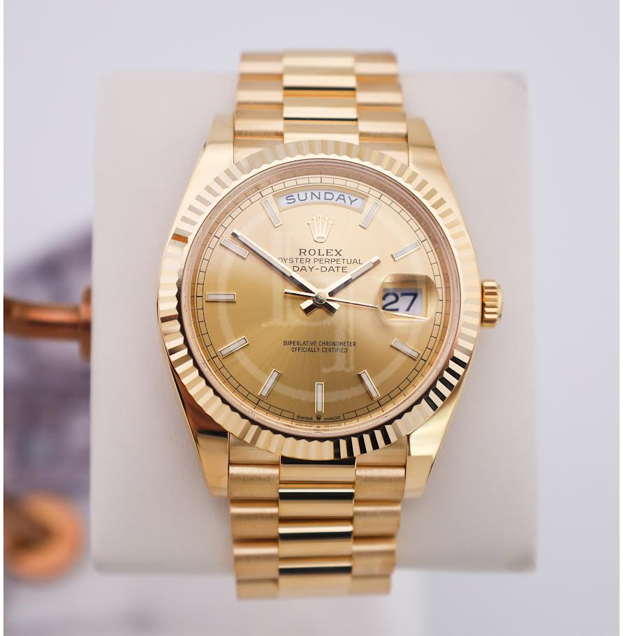 Rolex Day-Date 40 Yellow Gold Champagne Index Dial & Fluted Bezel President Bracelet 228238 -