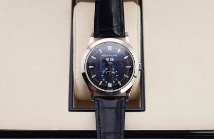 Patek Philippe Complications Annual Calendar Moon Phases White Gold Blue Baguette Diamond Dial | 5396G-017