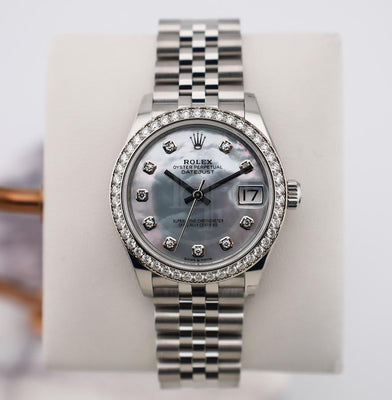 Rolex Steel and White Gold Datejust 31 Watch - Diamond Bezel - White Mother-Of-Pearl Diamond Dial - Oyster Bracelet - 278384RBR mdo