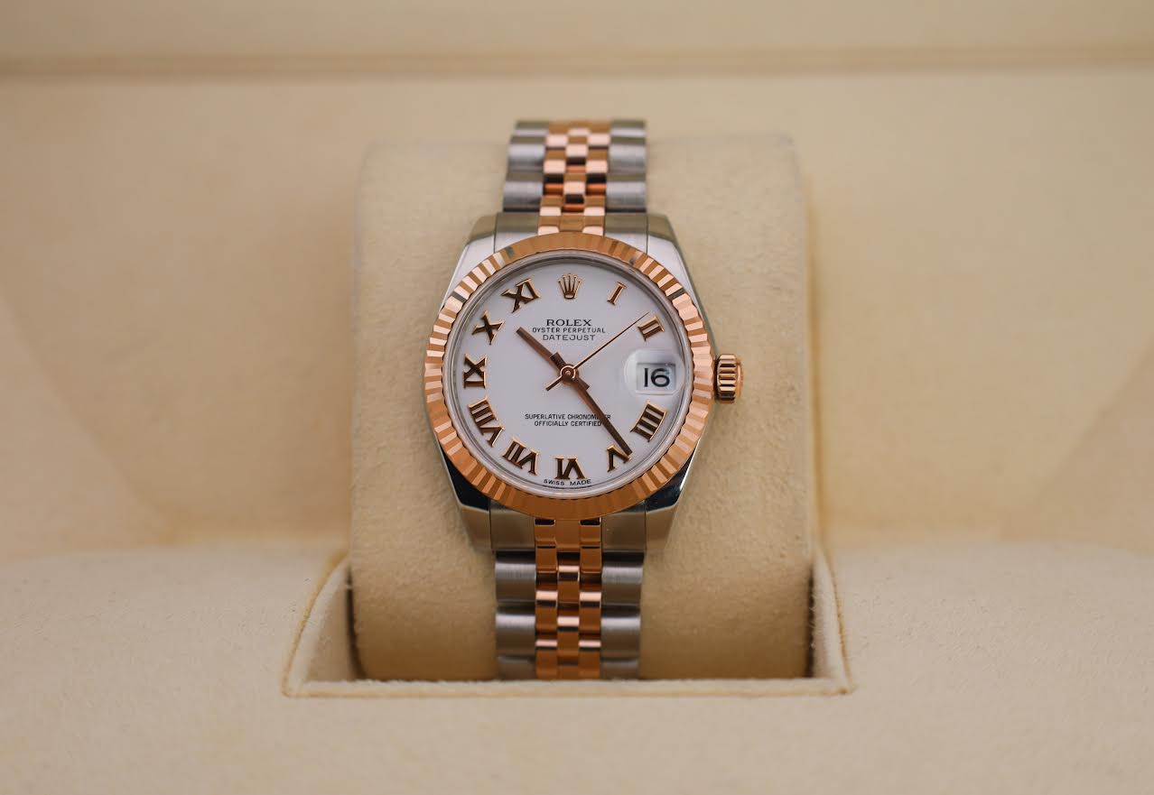 Rolex Datejust 31 Lady Midsize Rose Gold/Steel White Roman Dial & Fluted Bezel Jubilee Bracelet 178271