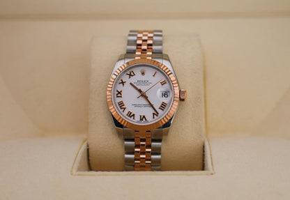 Rolex Datejust 31 Lady Midsize Rose Gold/Steel White Roman Dial & Fluted Bezel Jubilee Bracelet 178271