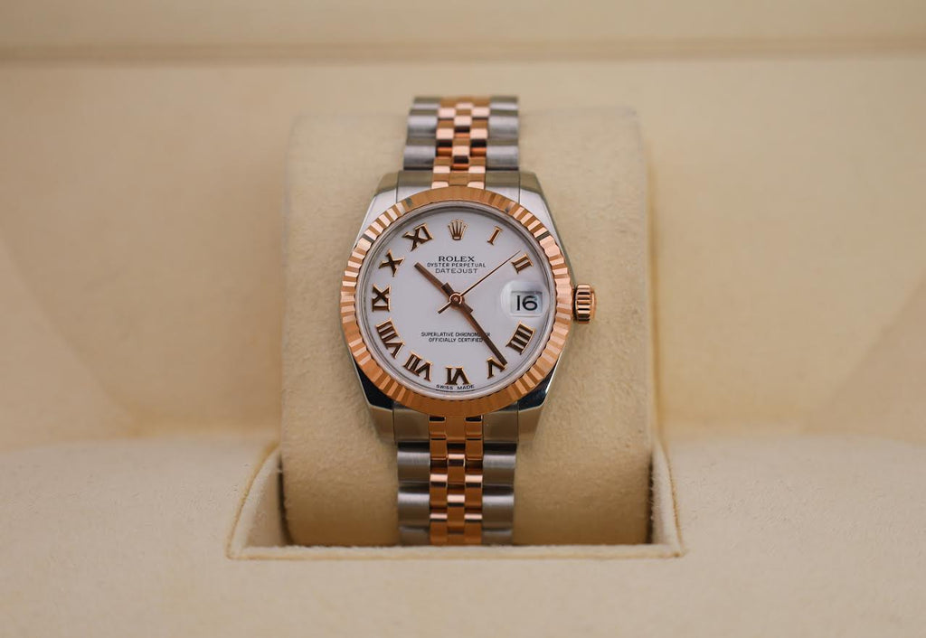 Rolex Datejust 31 Lady Midsize Rose Gold/Steel White Roman Dial & Fluted Bezel Jubilee Bracelet 178271