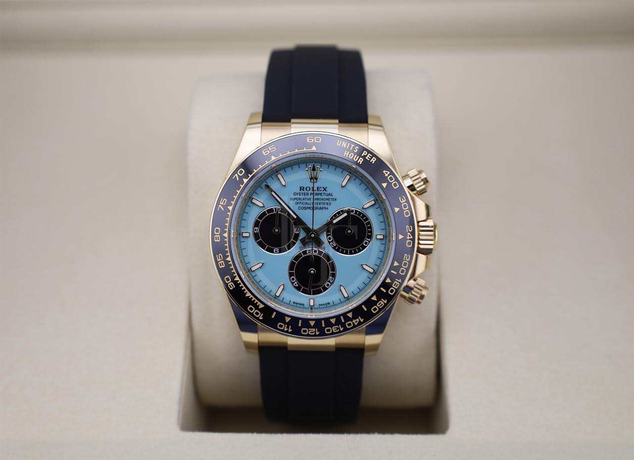 Rolex Cosmograph Daytona 40mm Yellow Gold Turquoise Blue Black Dial Cerachrom Bezel Oysterflex Bracelet - 126518LN - 2025