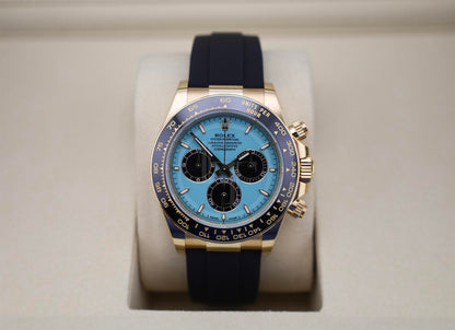 Rolex Cosmograph Daytona 40mm Yellow Gold Turquoise Blue Black Dial Cerachrom Bezel Oysterflex Bracelet - 126518LN - 2025