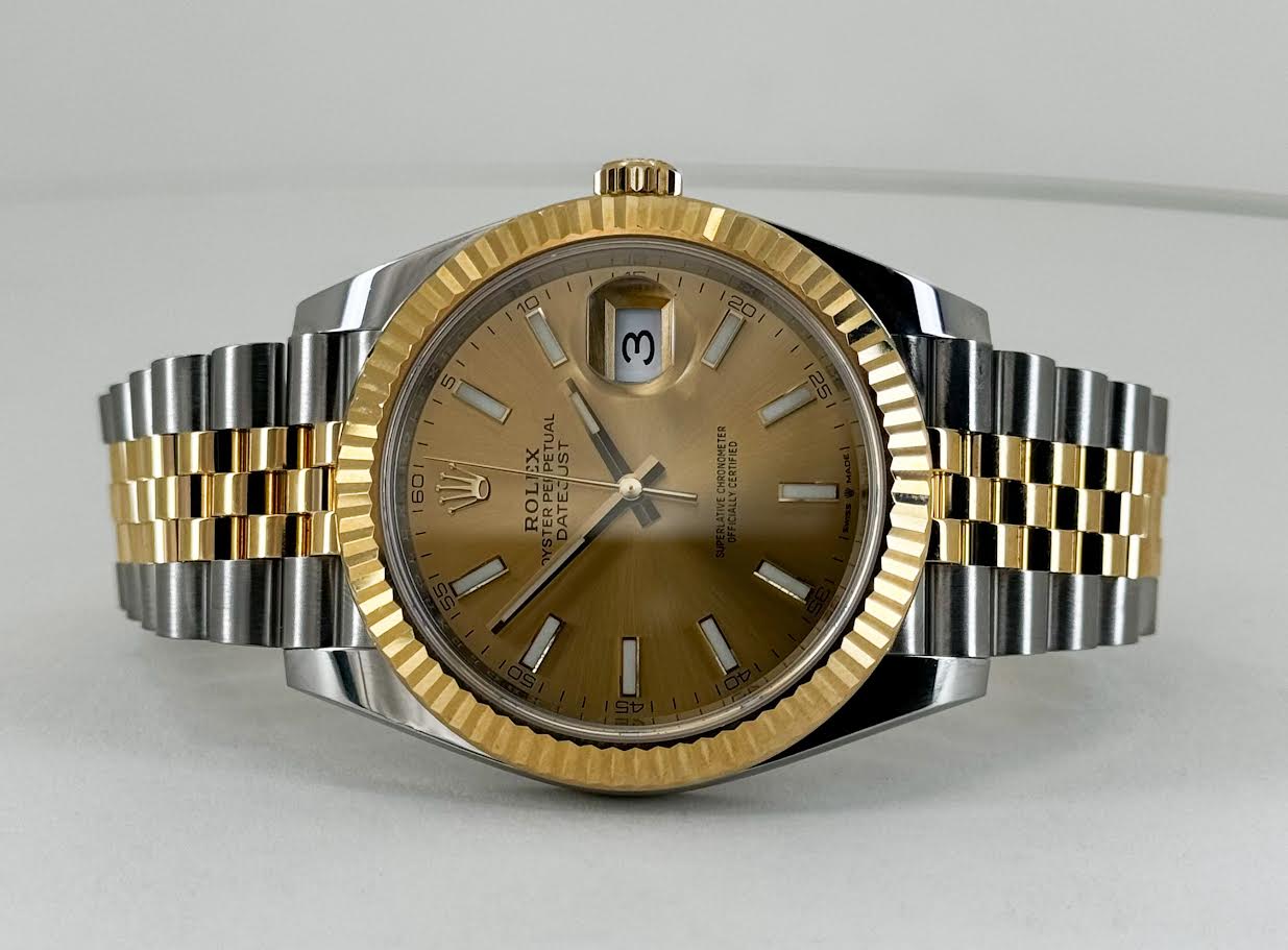 Rolex Datejust 41 Yellow Gold/Steel Champagne Index Dial Fluted Bezel Jubilee Bracelet 126333 -