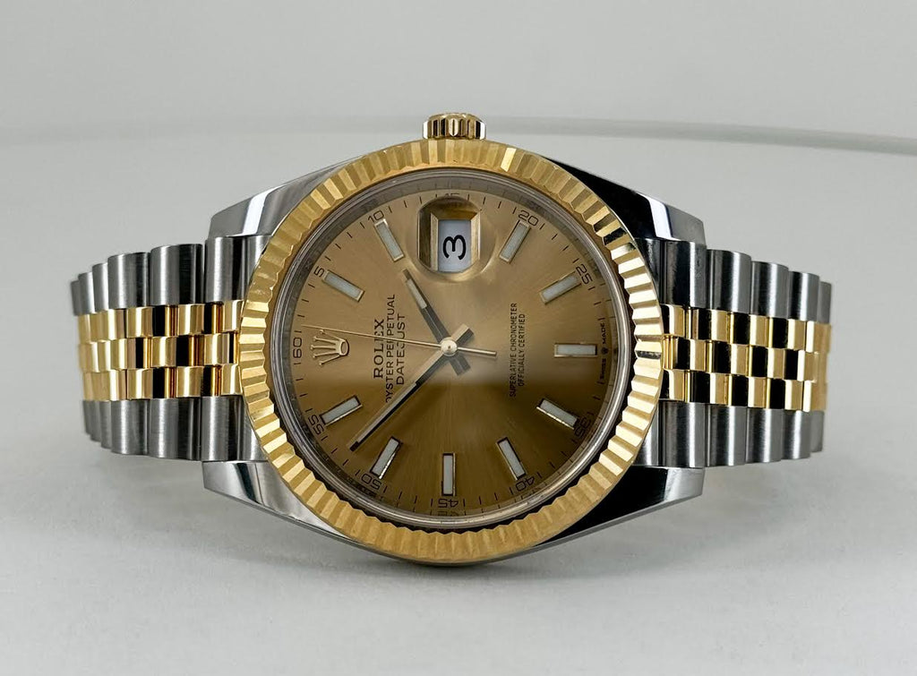 Rolex Datejust 41 Yellow Gold/Steel Champagne Index Dial Fluted Bezel Jubilee Bracelet 126333 -