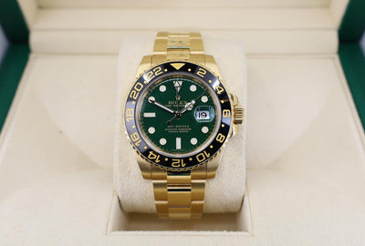 Rolex GMT-Master II Yellow Gold Green Dial Oyster Bracelet 116718LN