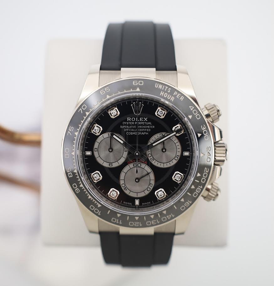 Rolex White Gold Cosmograph Daytona Watch - Black Cerachrom Bezel - Black And Steel Diamond Dial - Oysterflex Strap - 126519ln bkstdof
