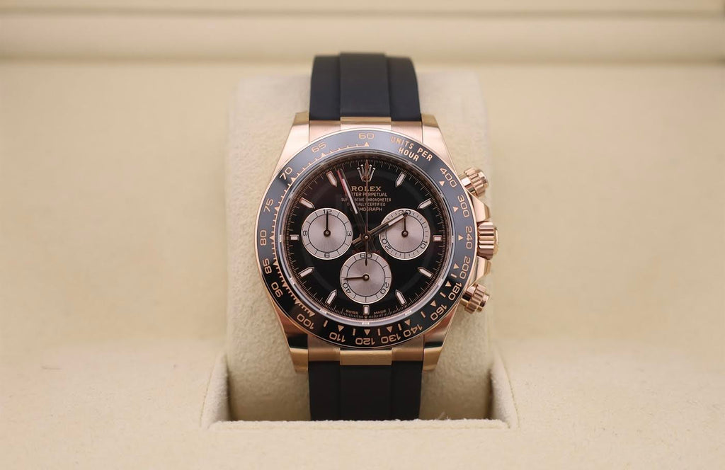 Rolex Daytona Rose Gold Bright Black/Sundust Dial Oysterflex Rubber Bracelet - 126515LN