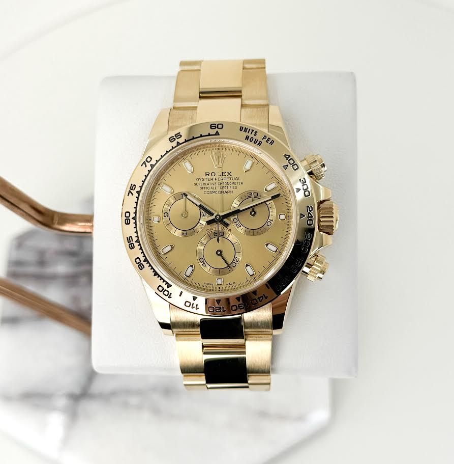 Rolex Daytona Yellow Gold Champagne Index Dial Yellow Gold Bezel Oyster Bracelet 116508