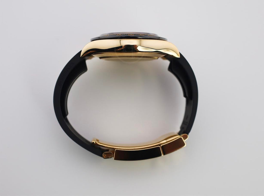 Rolex Daytona Yellow Gold Champagne/Black Index Dial Ceramic Bezel Oysterflex Rubber Bracelet 116518LN