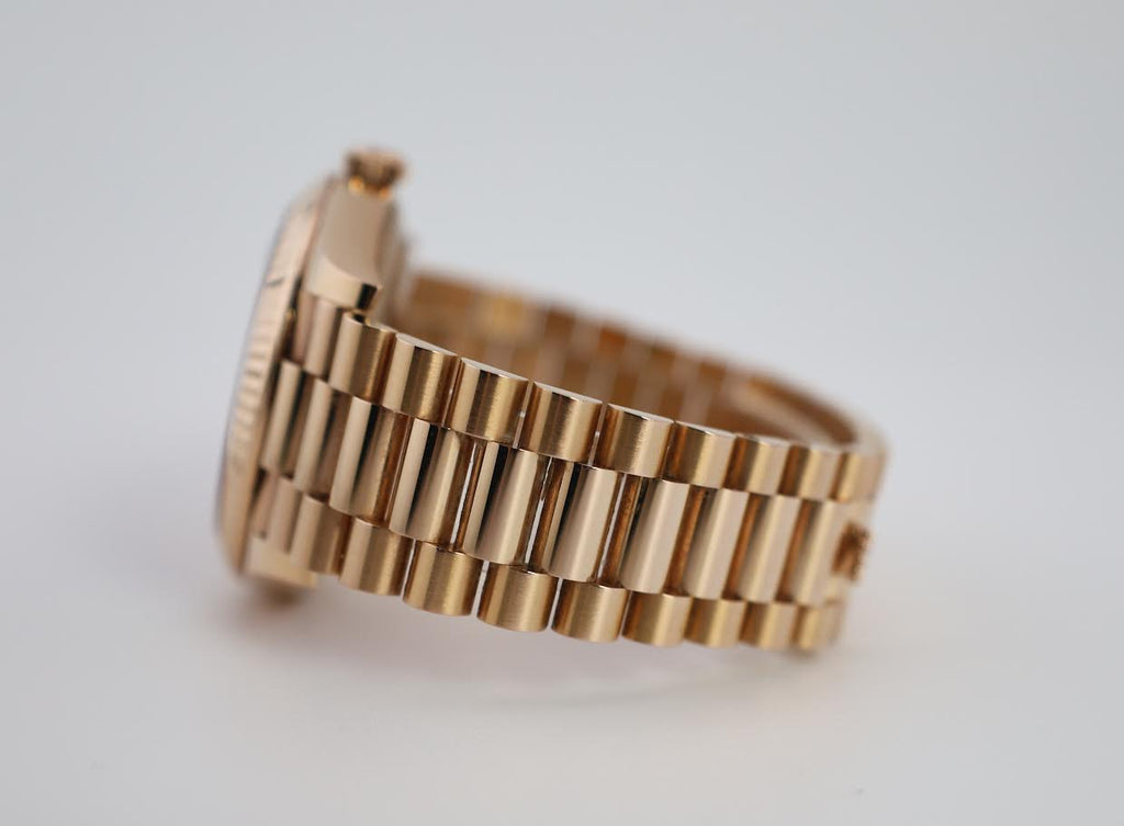 Rolex Day-Date 40 Rose Gold Chocolate Diagnonal Motif Index Dial & Fluted Bezel President Bracelet 228235 -