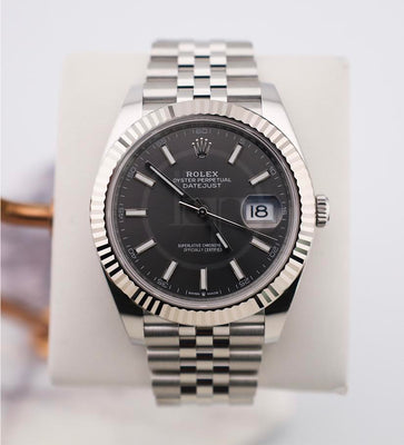 Rolex Datejust 41 White Gold/Steel Dark Rhodium Index Dial Fluted Bezel Jubilee Bracelet 126334 -