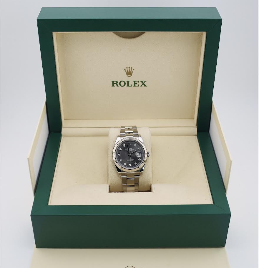 Rolex Datejust 41 White Gold/Steel Dark Rhodium Diamond Dial Fluted Bezel Oyster Bracelet 126334 -