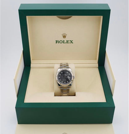 Rolex Datejust 41 White Gold/Steel Dark Rhodium Diamond Dial Fluted Bezel Oyster Bracelet 126334 -