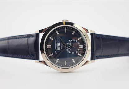 Patek Philippe Complications Annual Calendar Moon Phases White Gold Blue Baguette Diamond Dial | 5396G-017