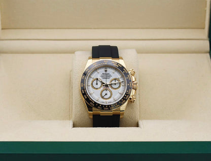 Rolex Yellow Gold Cosmograph Daytona Watch - Black Cerachrom Bezel - White Index Dial - Oysterflex Strap - 126518ln wiof