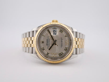 Rolex Datejust 36 Yellow Gold/Steel Silver Roman Diamond VI Dial & Fluted Bezel Jubilee Bracelet 126233