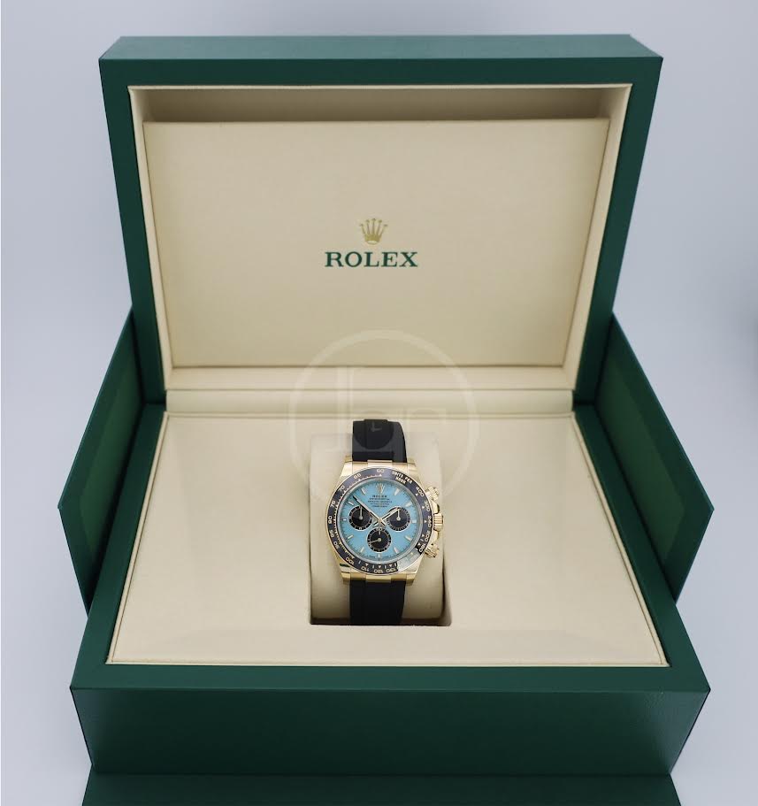 Rolex Cosmograph Daytona 40mm Yellow Gold Turquoise Blue Black Dial Cerachrom Bezel Oysterflex Bracelet - 126518LN - 2025