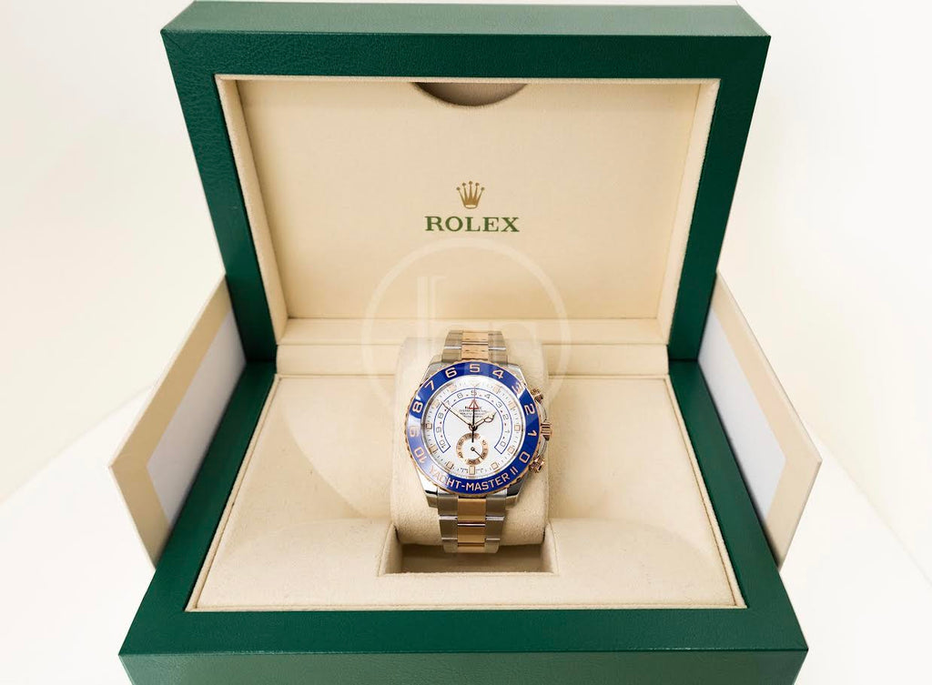 Rolex Yacht-Master II 116681 Blue Ceramic 18k Rose Gold Mercedes Hands Stainless Steel