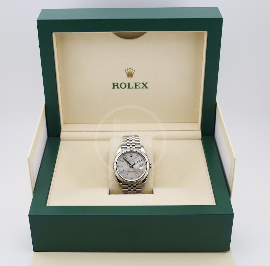 Rolex Datejust 41 White Gold/Steel Silver Index Dial Fluted Bezel Jubilee Bracelet 126334 -