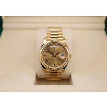 Load image into Gallery viewer, Rolex Day-Date 40 Yellow Gold Champagne Roman Dial &amp; Fluted Bezel President Bracelet 228238 -