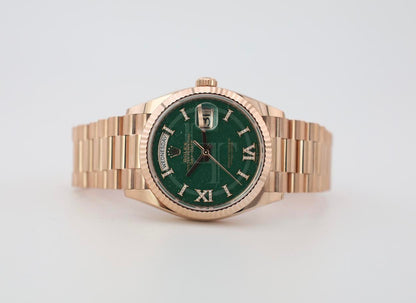 Rolex Day-Date 36 mm President Rose Gold Green Aventurine Diamond Dial Fluted Bezel - 128235
