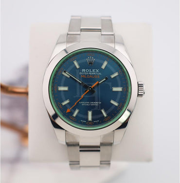 Rolex Milgauss Green Crystal Stainless Steel Blue Dial & Bezel Oyster Bracelet 116400GV