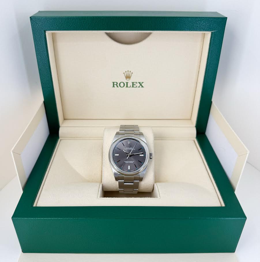 Rolex Steel Oyster Perpetual 39 Watch - Domed Bezel - Dark Rhodium Index Dial - 114300 drio