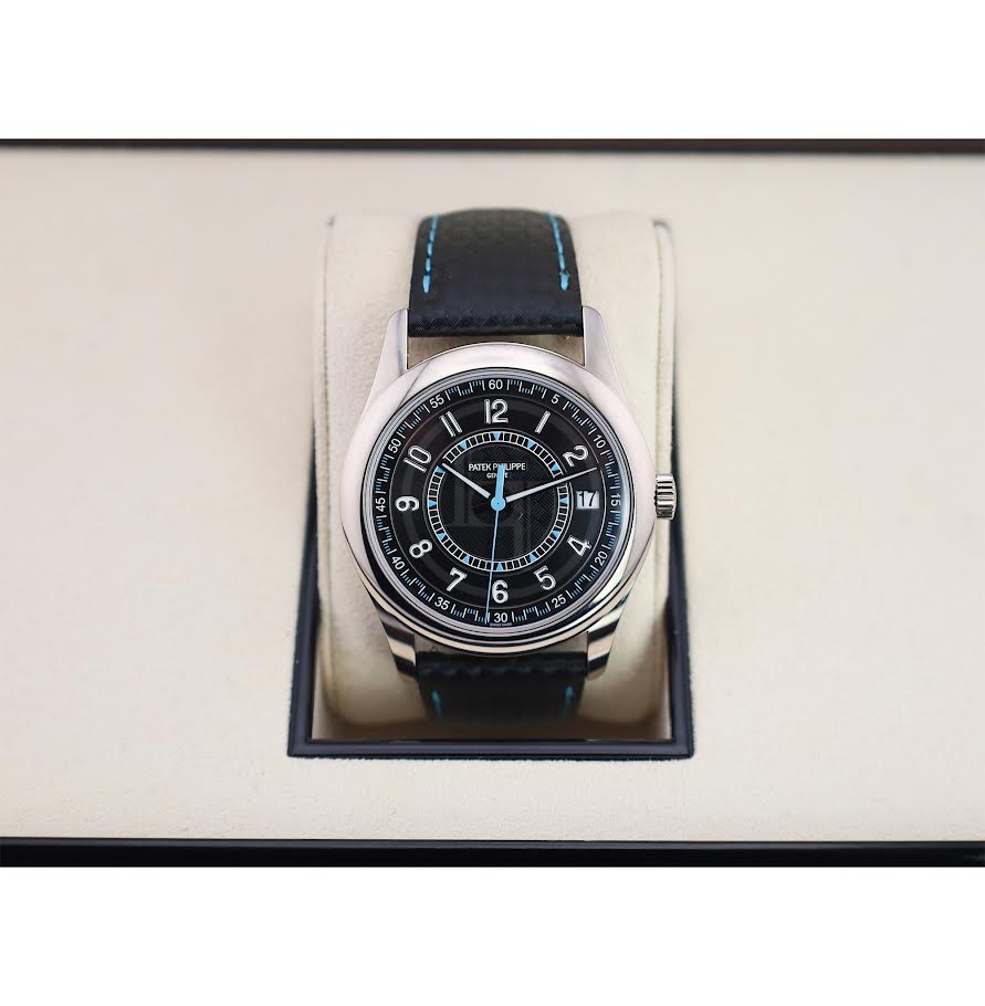 Patek Philippe Calatrava Date Sweep Seconds White Gold Black Carbon Motif Dial Sky Blue | 6007G-011