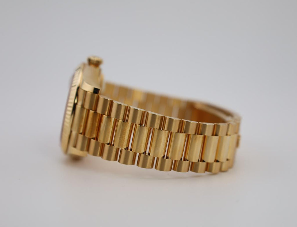 Rolex Yellow Gold Day-Date 36 Watch - Fluted Bezel - Mother-of-Pearl Diamond Dial - President Bracelet - 128238 mdp