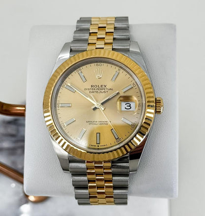 Rolex Datejust 41 Yellow Gold/Steel Champagne Index Dial Fluted Bezel Jubilee Bracelet 126333 -