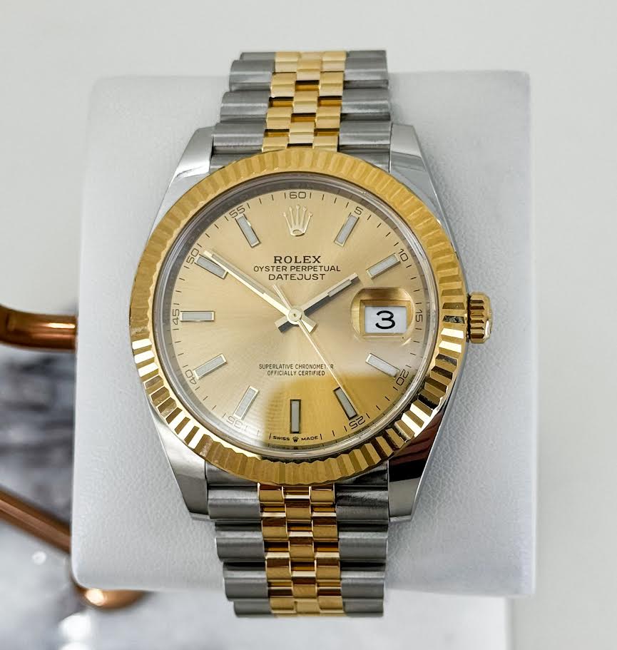 Rolex Datejust 41 Yellow Gold/Steel Champagne Index Dial Fluted Bezel Jubilee Bracelet 126333 -