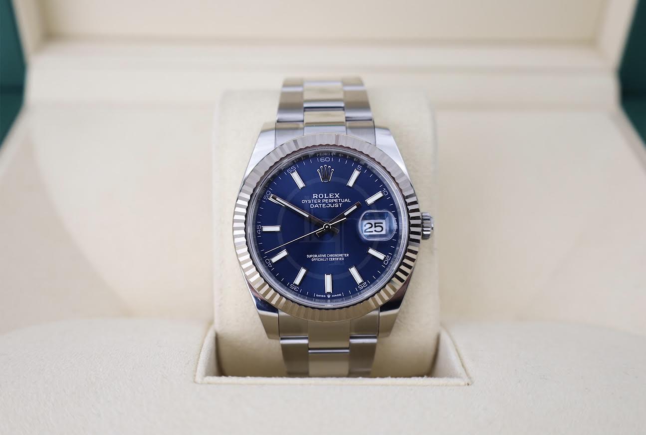 Rolex Datejust 41 White Gold/Steel Blue Index Dial Fluted Bezel Oyster Bracelet 126334 -