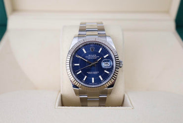 Rolex Datejust 41 White Gold/Steel Blue Index Dial Fluted Bezel Oyster Bracelet 126334 -