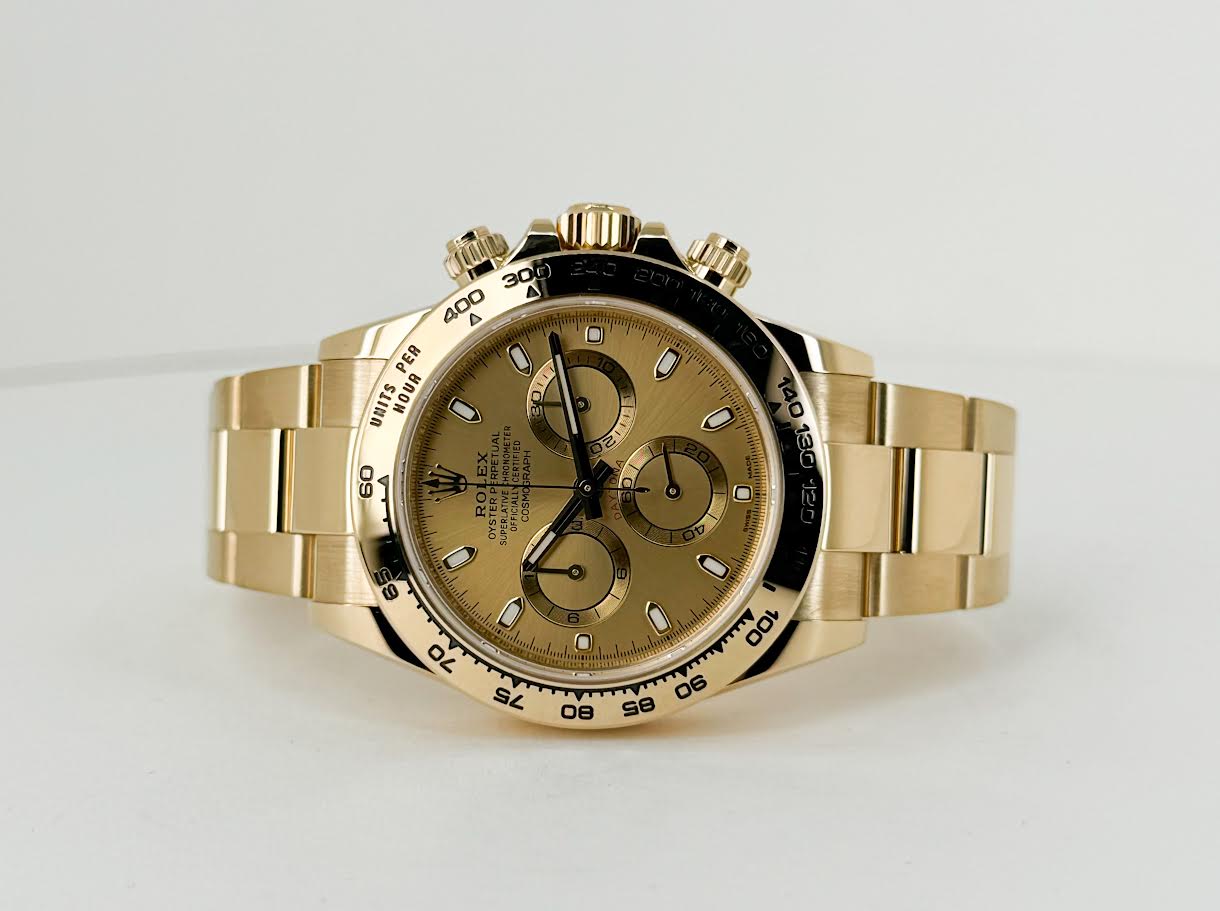 Rolex Daytona Yellow Gold Champagne Index Dial Yellow Gold Bezel Oyster Bracelet 116508