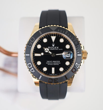 Rolex Yacht-Master 42 Yellow Gold Watch - Black Dial - Oysterflex Strap - 226658